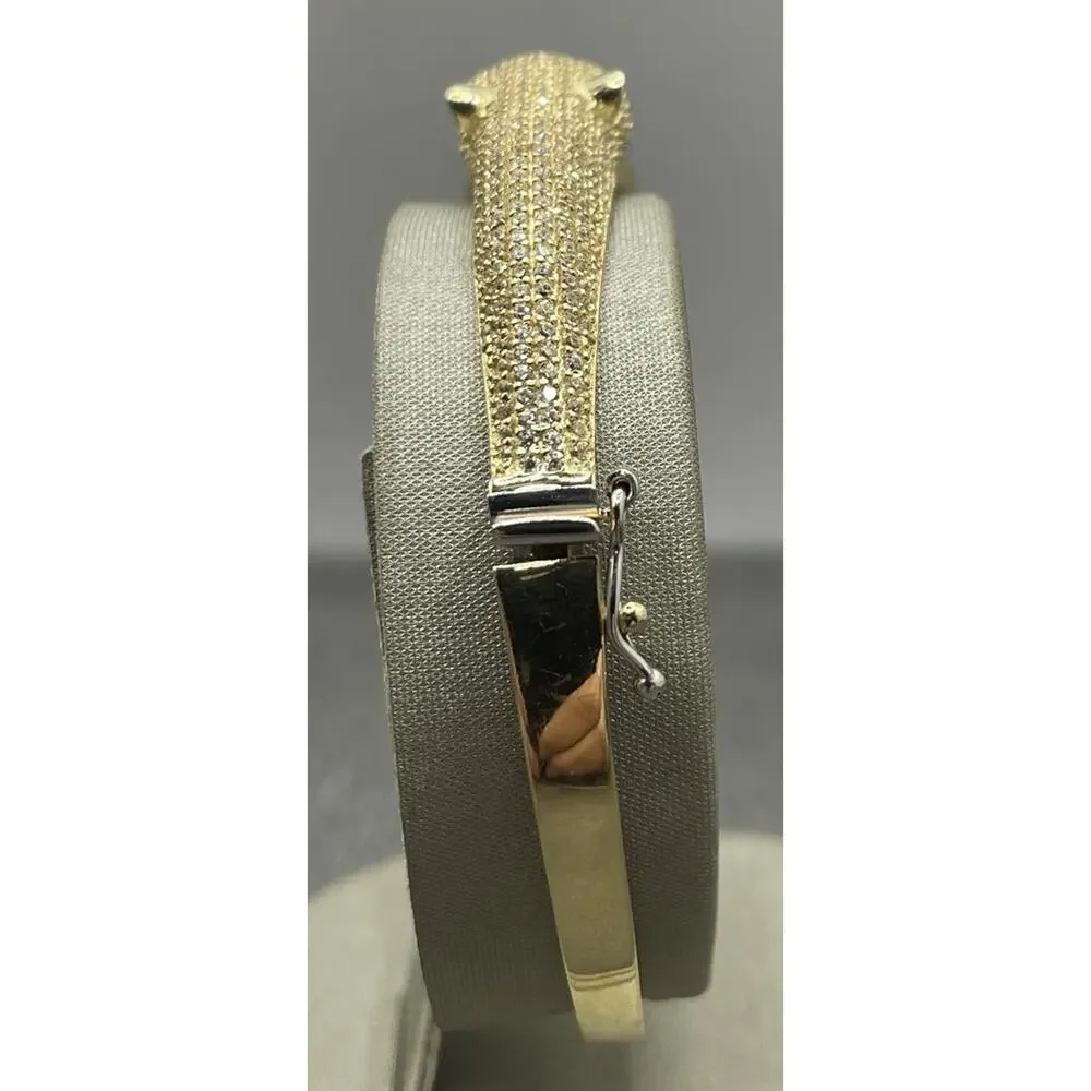 14K Yellow Gold Panther W/ Green Eyes Bangle Style Bracelet (22065)